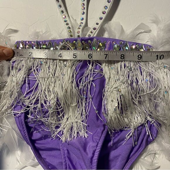 Glamour solo dance costume custom 2 piece lavender rhinestone feather sassy LC - Picture 14 of 15